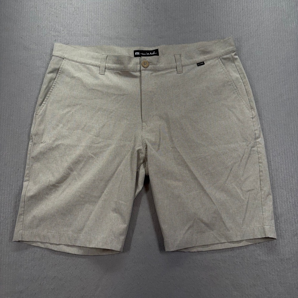 Travis Mathew Golf Shorts Mens 38 Tan Micro Check Performance Stretch